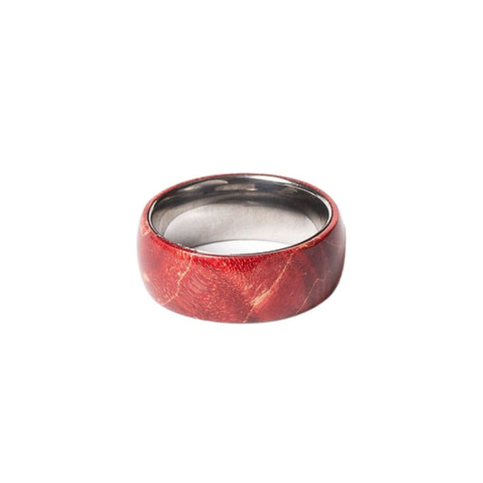 Ring in tungsten and red infused maple wood