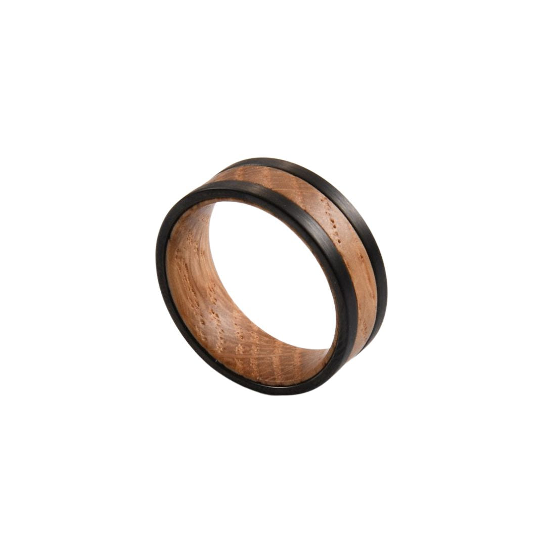 Bague en tungstène double et bois de whisky vieillis