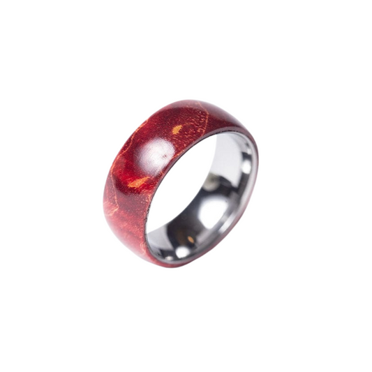 Ring in tungsten and red infused maple wood